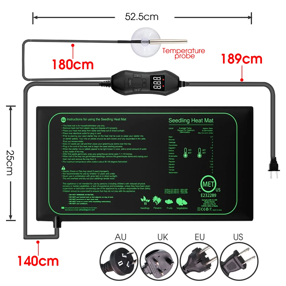 Termostato ajustable de 50W EU - Seedling Heat Mat reseña y precio